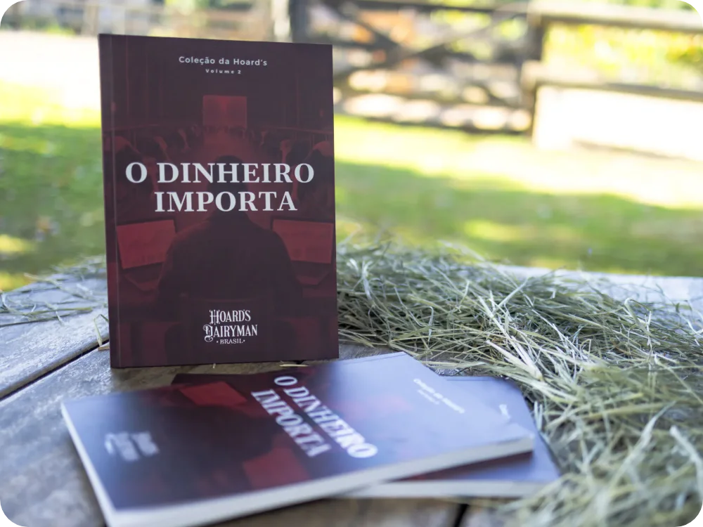Livro O Dinheiro Importa sobre mesa de madeira com feno, na fazenda